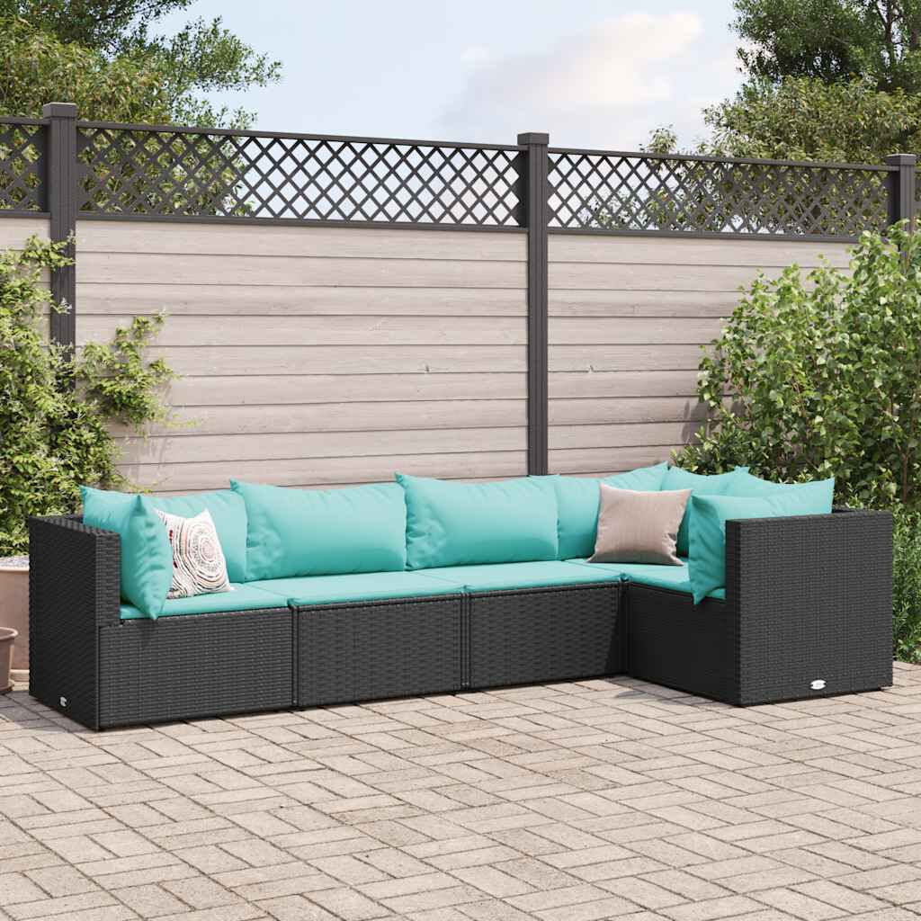 vidaXL 5 Piece Garden Lounge Set with Cushions Black Poly Rattan