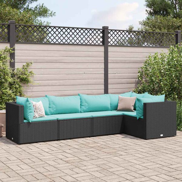 vidaXL 5 Piece Garden Lounge Set with Cushions Black Poly Rattan
