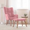vidaXL Relaxing Chair with a Stool Pink Velvet