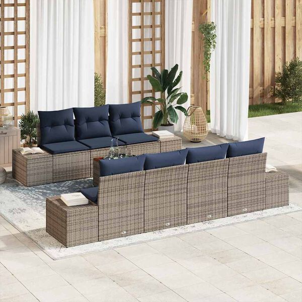 vidaXL Garden Sofa Set with Cushion 8 pcs Grey Poly Rattan