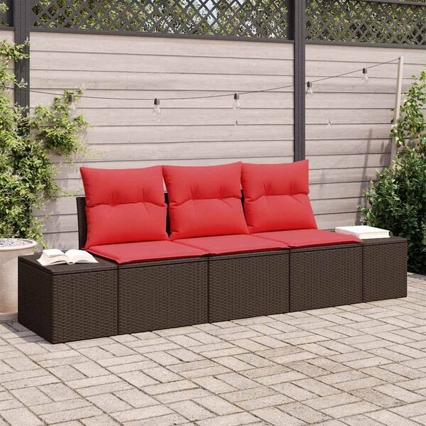 vidaXL Sofa Set with Cushion 3 pcs Brown Poly Rattan