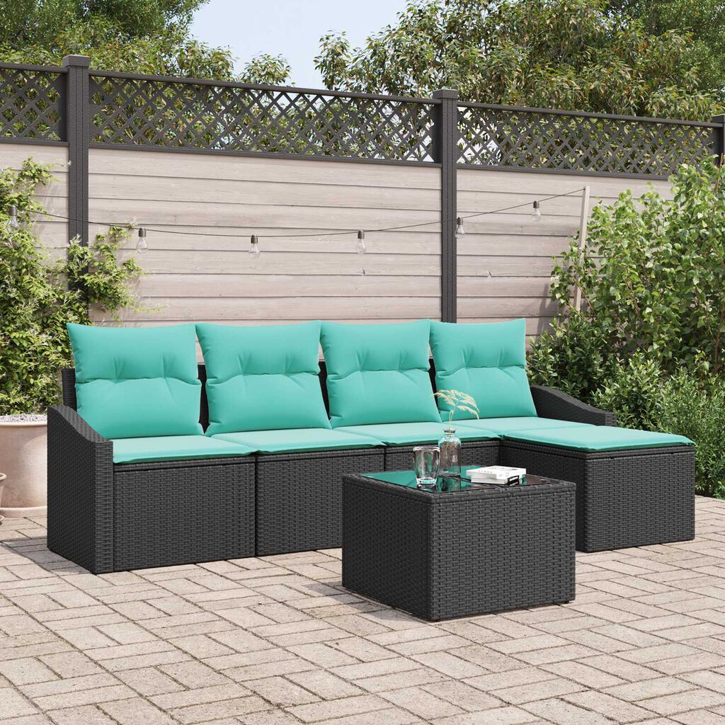 vidaXL 6 Piece Garden Sofa Set with Cushions Black Poly Rattan
