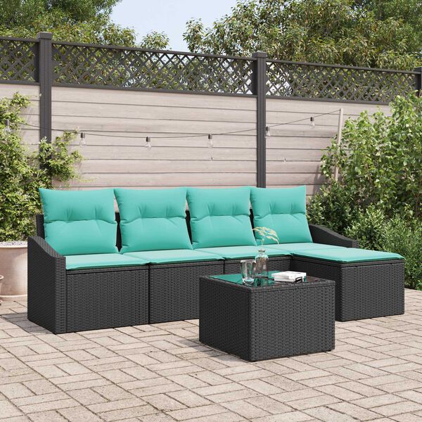 vidaXL 6 Piece Garden Sofa Set with Cushions Black Poly Rattan