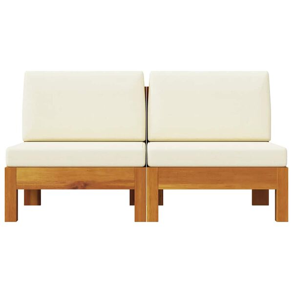vidaXL Middle Sofas 2 pcs with Cream White Cushions Solid Acacia Wood