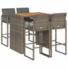 vidaXL 5 Piece Garden Bar Set with Cushions Grey Poly Rattan Acacia