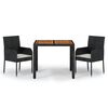 vidaXL 3 Piece Garden Dining Set with Cushions Black Poly Rattan