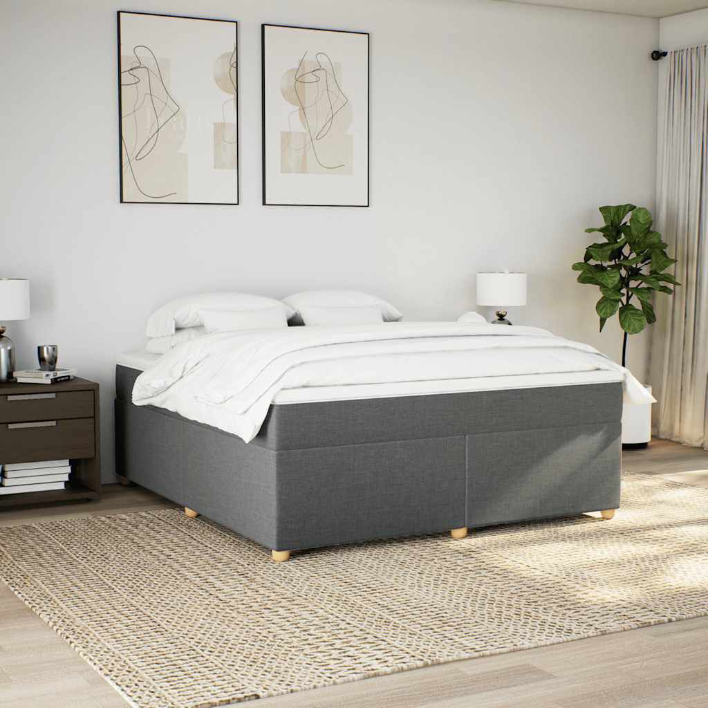 vidaXL Box Spring Bed with Mattress Dark Grey California King Fabric