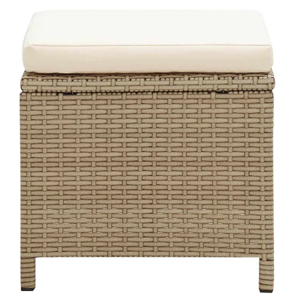 vidaXL Garden Stools 2 pcs with Cushions Poly Rattan Beige
