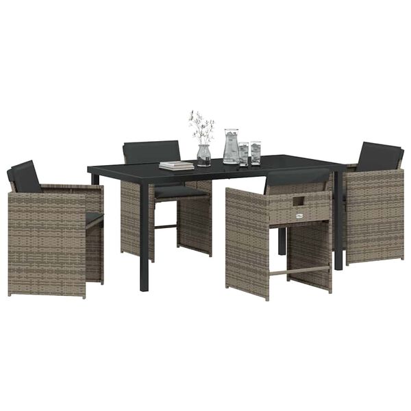 vidaXL Garden Dining Set with Cushion 5 pcs Grey Poly Rattan