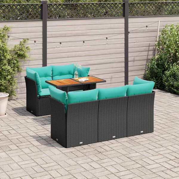 vidaXL 6 Piece Garden Sofa Set with Cushions Black Poly Rattan