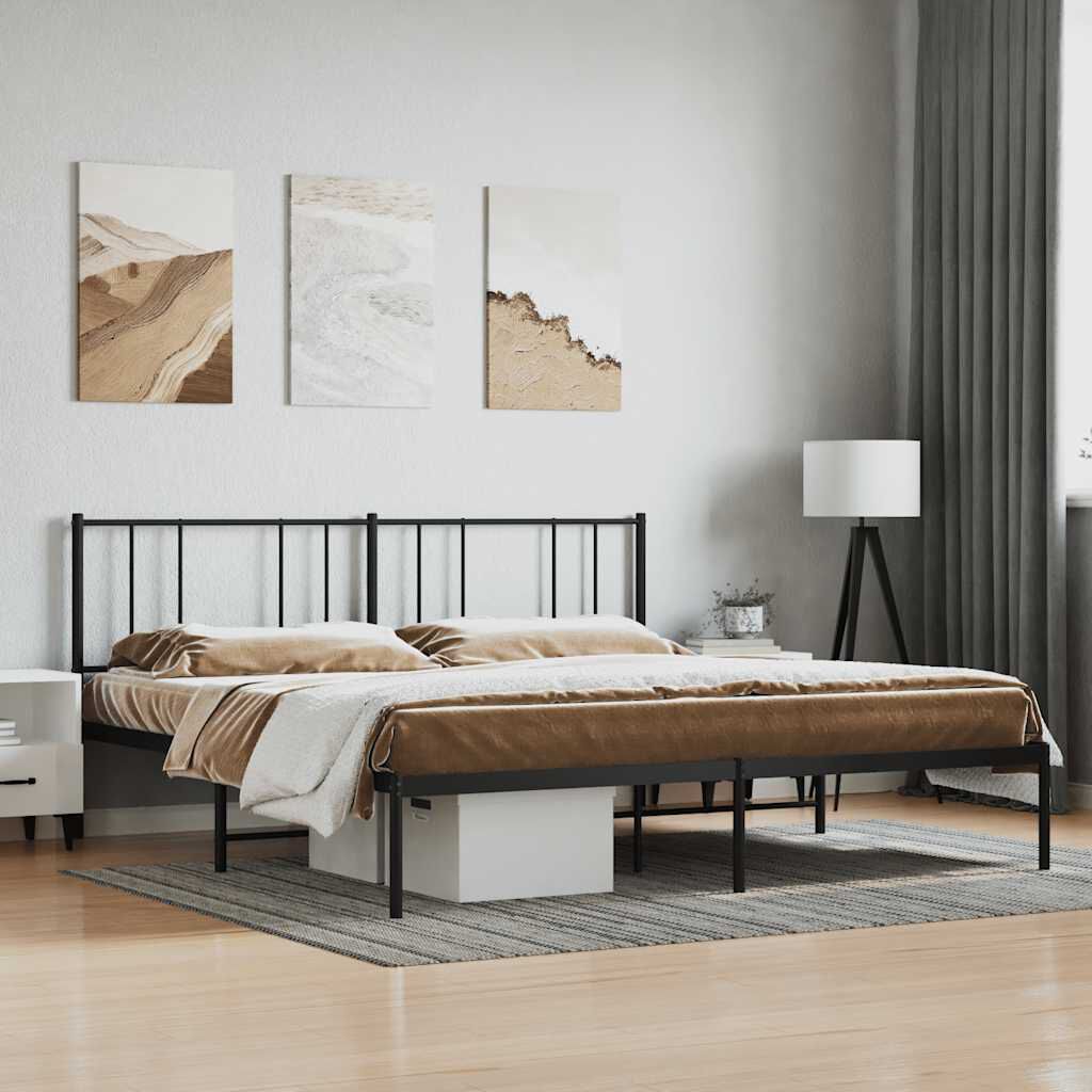 vidaXL Metal Bed Frame without Mattress with Headboard Black 183x213cm