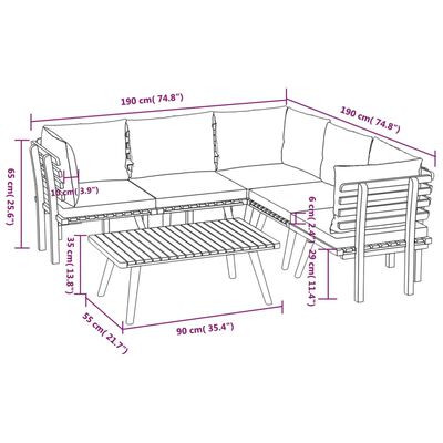 vidaXL 6 Piece Garden Lounge Set with Cushions Solid Wood Acacia