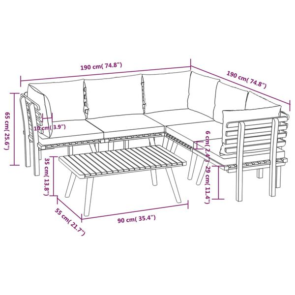 vidaXL 6 Piece Garden Lounge Set with Cushions Solid Wood Acacia