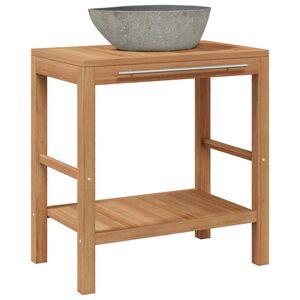 vidaXL Bathroom Vanity Cabinet Solid Teak with Riverstone Sink