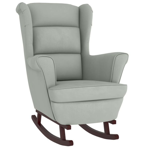 vidaXL Rocking Chair with Solid Wood Rubber Legs Light Grey Velvet