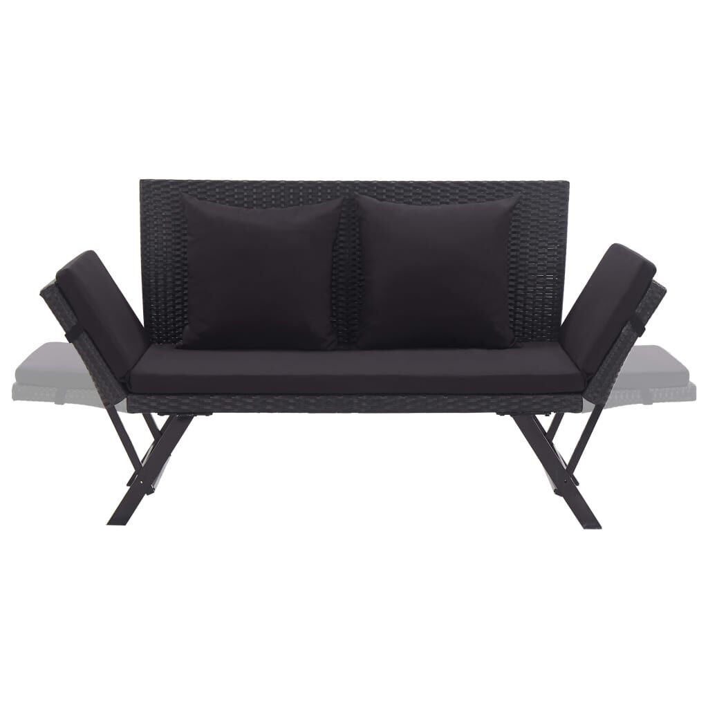 vidaXL Garden Bench with Cushions 176 cm Black Poly Rattan