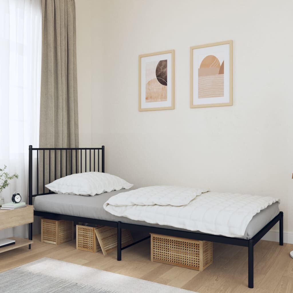 vidaXL Metal Bed Frame without Mattress with Headboard Black 100x200cm