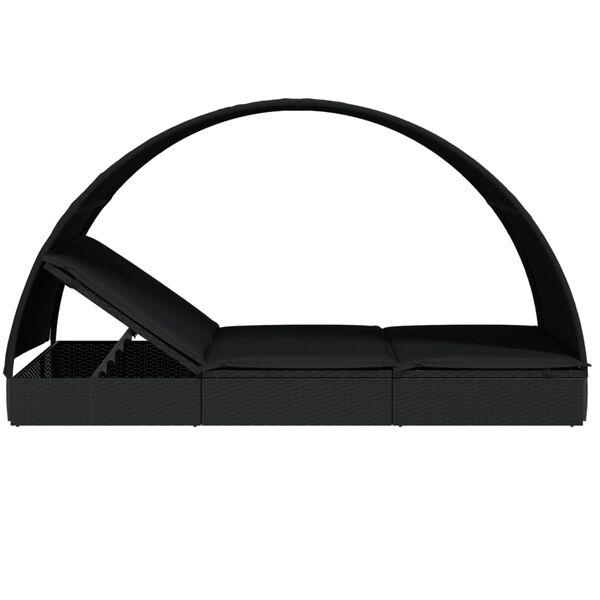 vidaXL 2-Person Sunbed with Round Roof Black 211x112x140 cm Poly Rattan