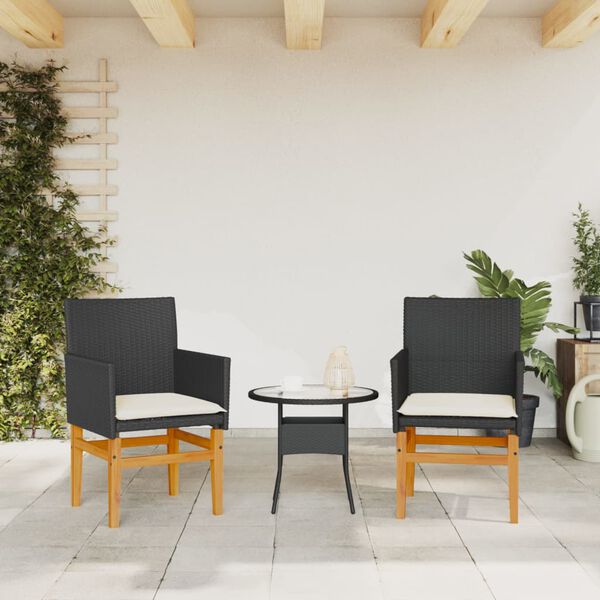vidaXL Garden Chairs with Cushions 2 pcs Black Poly Rattan&Solid Wood