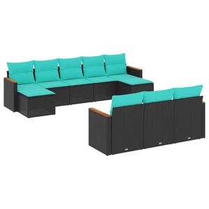 vidaXL 10 Piece Garden Sofa Set with Cushions Black Poly Rattan