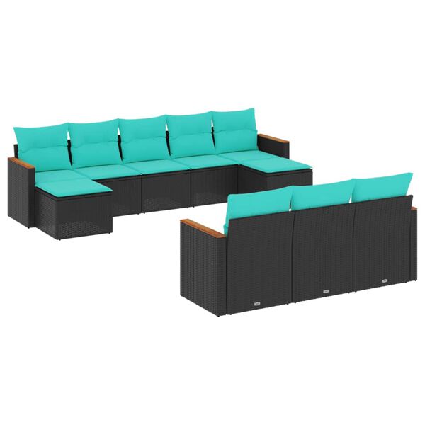 vidaXL 10 Piece Garden Sofa Set with Cushions Black Poly Rattan