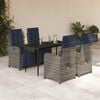 vidaXL 5 Piece Garden Dining Set with Cushions Grey Poly Rattan
