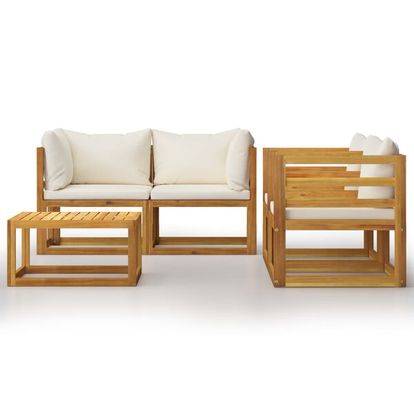vidaXL 5 Piece Garden Lounge Set with Cushion Cream Solid Acacia Wood
