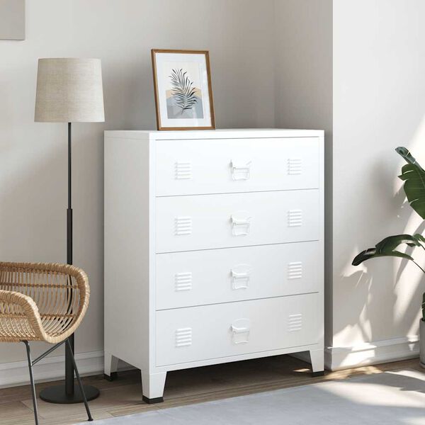 vidaXL Industrial Drawer Cabinet White 78x40x93 cm Metal