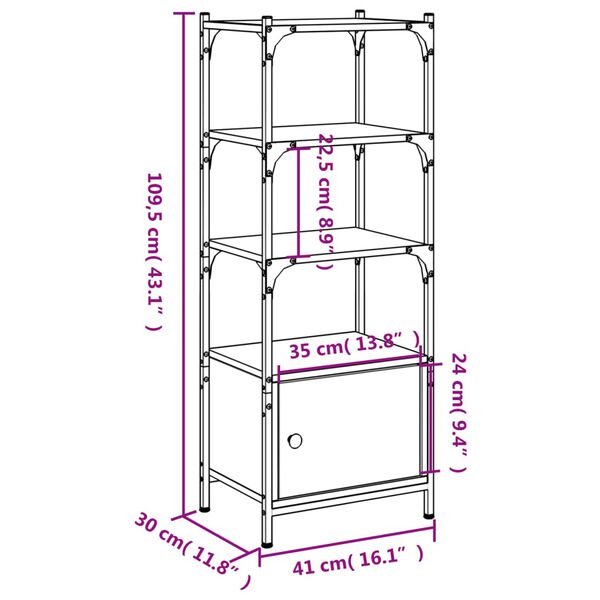 vidaXL Bookcase 3-Tier Smoked Oak 41x30x109.5 cm Engineered Wood