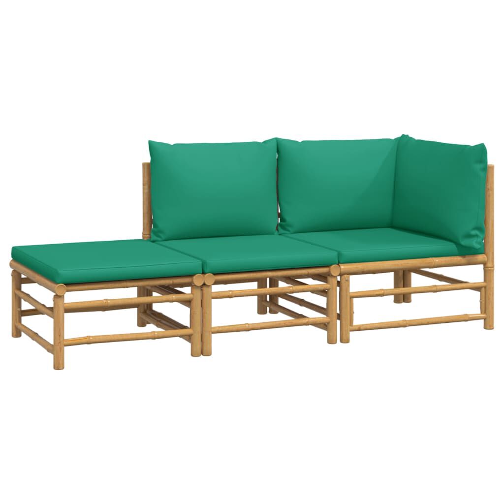vidaXL 3 Piece Garden Lounge Set with Green Cushions Bamboo