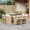 vidaXL 9 Piece Garden Dining Set with Cushions Beige Poly Rattan