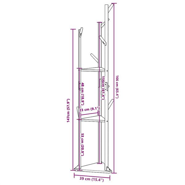 vidaXL Coat Stand with Hooks and Shelves 39x33x166 cm Bamboo