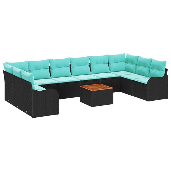 vidaXL Garden Sofa Set 11 pcs Black, turquoise