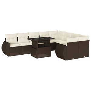 vidaXL 10 Piece Garden Sofa Set with Cushions Brown Poly Rattan