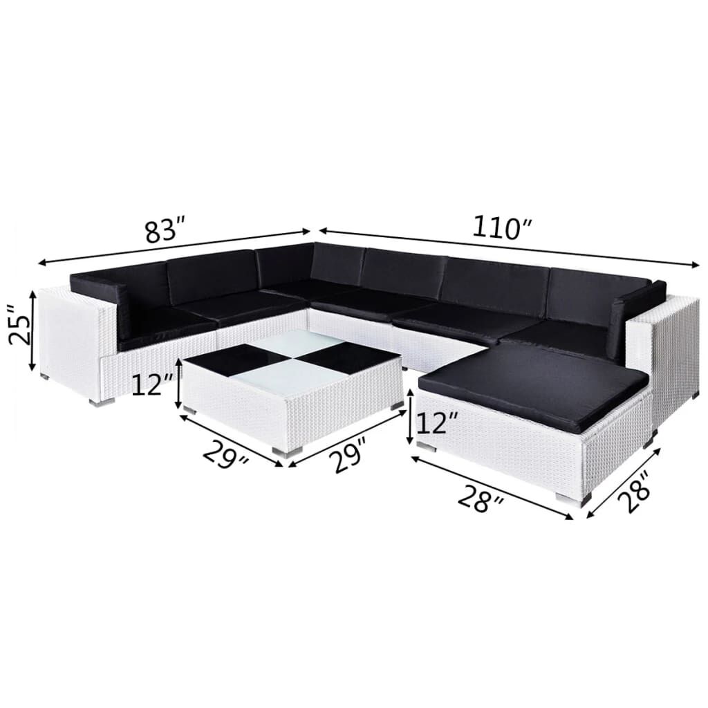 vidaXL 8 Piece Garden Lounge Set with Cushions Poly Rattan White