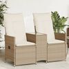vidaXL Reclining Garden Sofa 2-Seater with Table Beige Poly Rattan