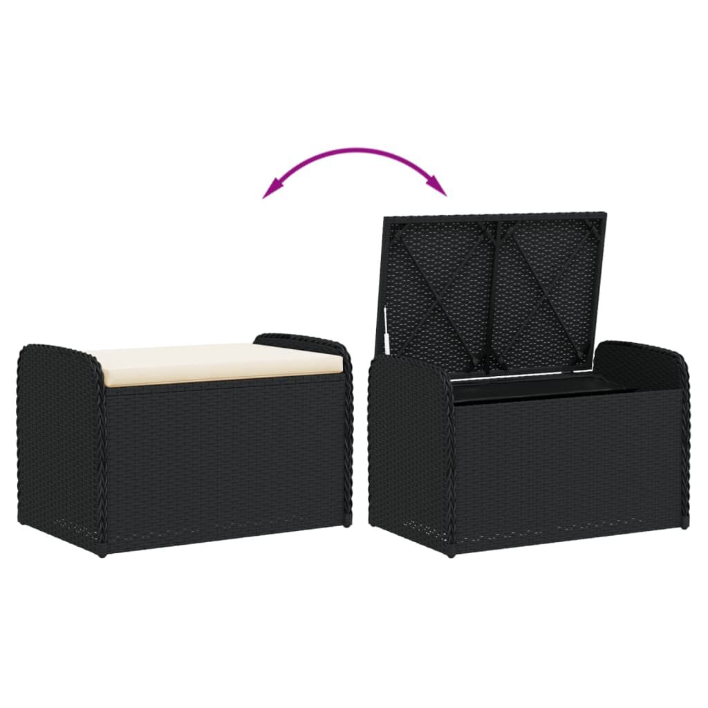 vidaXL Storage Bench with Cushion Black 80x51x52 cm Poly Rattan