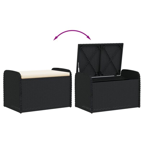 vidaXL Storage Bench with Cushion Black 80x51x52 cm Poly Rattan
