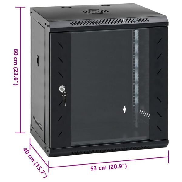 vidaXL 12U Wall Mounted Network Cabinet 19" IP20 53x40x60 cm