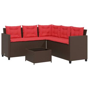 vidaXL Garden Sofa with Table and Cushions L-Shaped Brown Poly Rattan