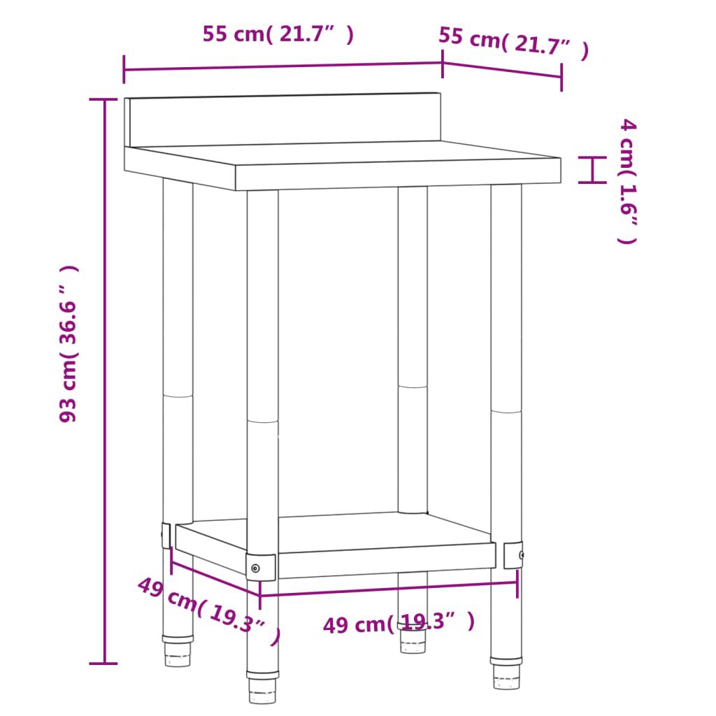 vidaXL Kitchen Work Table with Backsplash 55x55x93 cm Stainless Steel