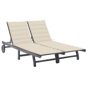 vidaXL 2-Person Garden Sun Lounger with Cushion Grey Solid Acacia Wood