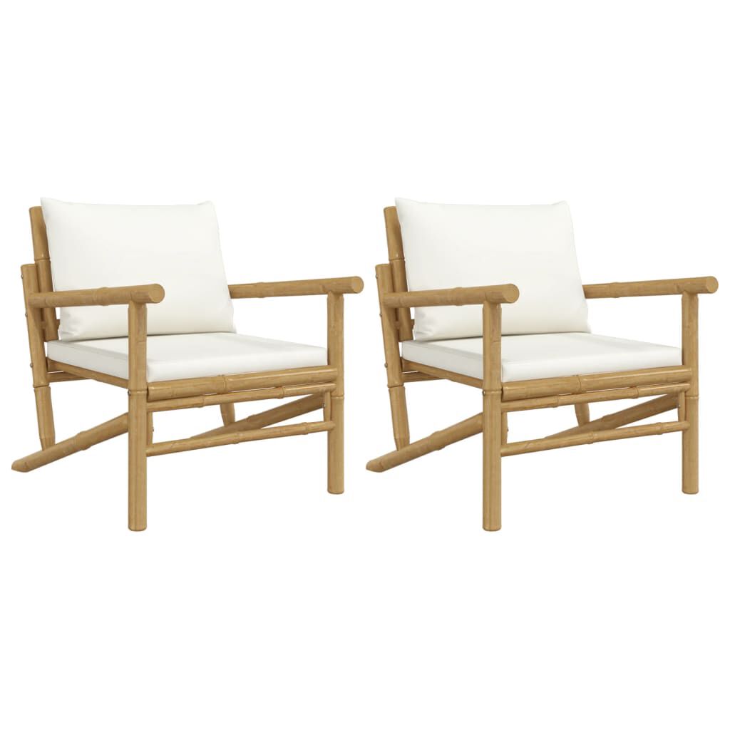 vidaXL Garden Chairs 2 pcs with Cream White Cushions Bamboo