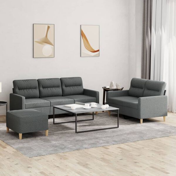 vidaXL 3 Piece Sofa Set with Cushions Dark Grey Fabric