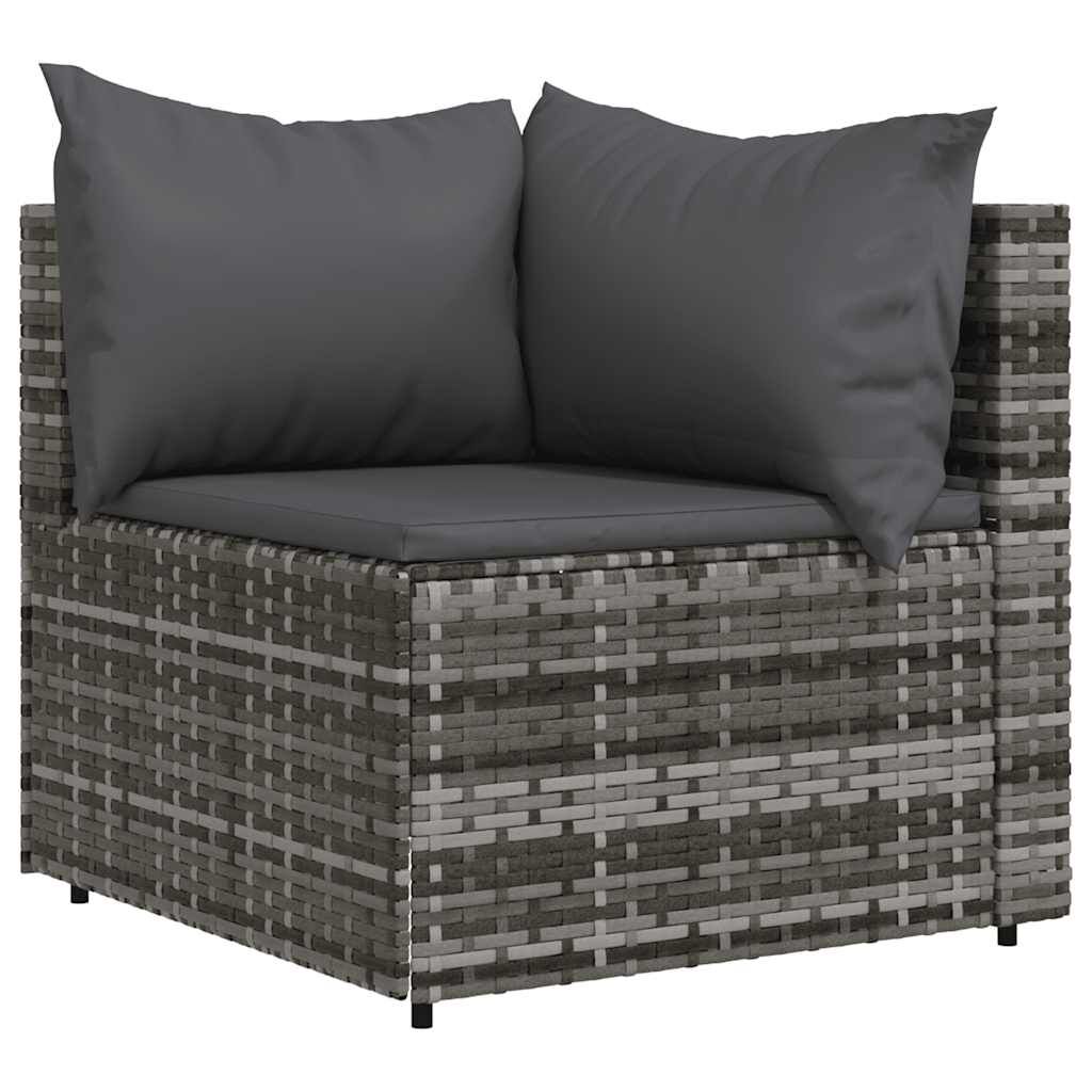 vidaXL Garden Corner Sofas with Cushions 2 pcs Grey Poly Rattan
