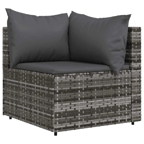 vidaXL Garden Corner Sofas with Cushions 2 pcs Grey Poly Rattan