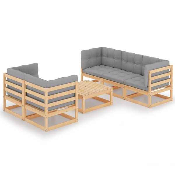 vidaXL 6 Piece Garden Lounge Set with Cushions Solid Pinewood