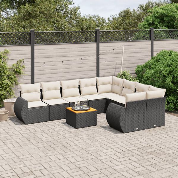 vidaXL 10 Piece Garden Sofa Set with Cushions Black Poly Rattan