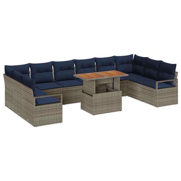 vidaXL Garden Dining Set with Cushion 11 pcs Grey and Navy