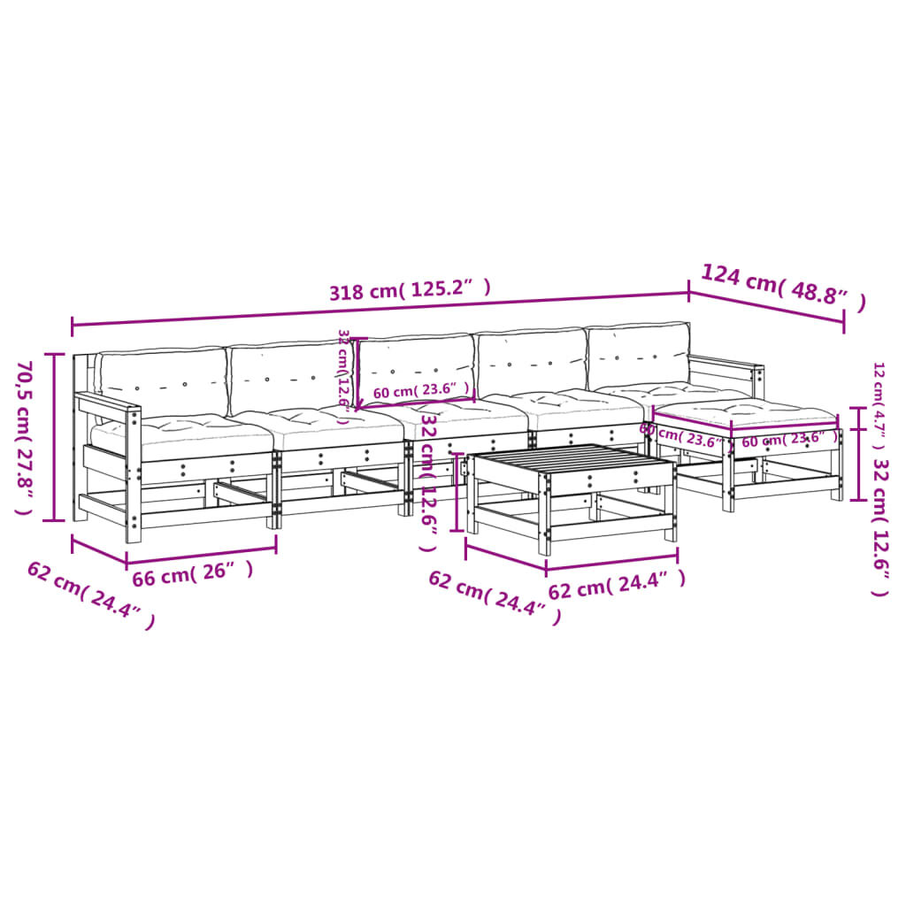vidaXL 7 Piece Garden Lounge Set with Cushions Solid Wood